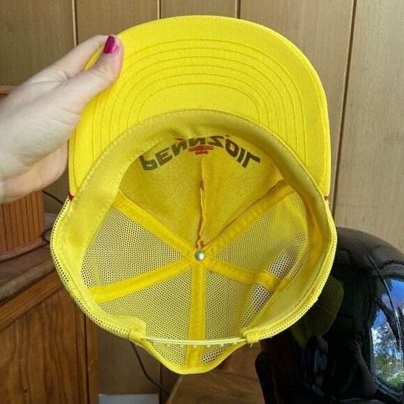 VTG 1980s PENNZOIL Yellow Rope Hat Trucker Cap Snapback Mesh USA Oil Swingster - Picture 7 of 9